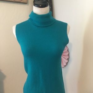 Eileen Fisher Teal Ribbed Turtleneck Tank
